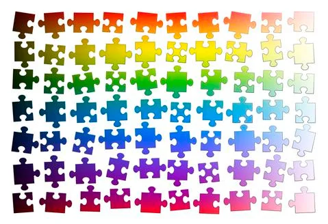 Jigsaw Puzzle Rainbow Gradient Spectrum Colors Shuffeld Illustrazione stock