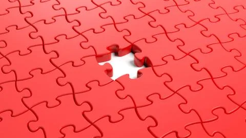 Jigsaw puzzle red blank template with one piece missing イラスト素材