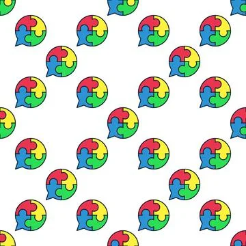 Jigsaw Puzzle Speech Bubble vector colored seamless pattern Stock Illustration