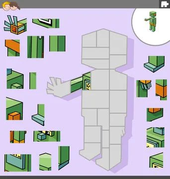 Jigsaw puzzle task with cartoon robot character Illustrazione stock