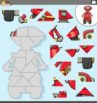 Jigsaw puzzle task with cartoon robot character Cartoon illustration of ed... Stockfoto's