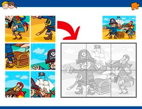 Jigsaw puzzle task with pirates Illustrazione stock