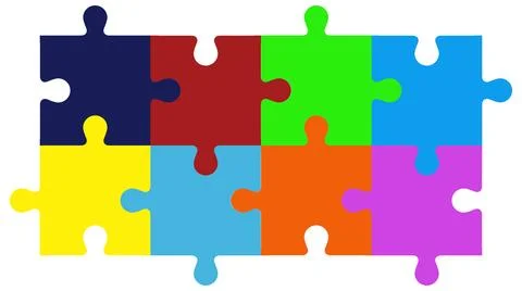 Jigsaw puzzle template. Puzzles grid colorful template. Illustrazione stock