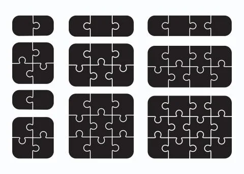 Jigsaw puzzle vector flat blank templates set Stock Illustration