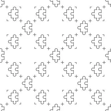 Jigsaw Puzzle vector linear minimal seamless pattern Stock Illustration