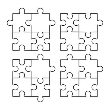 Jigsaw puzzle vector set, four pieces Stock Illustration