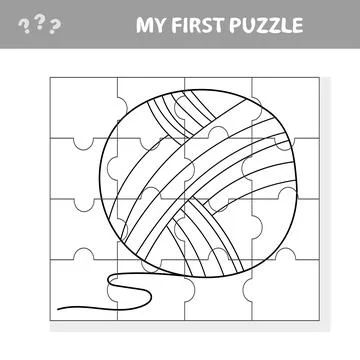 Jigsaw puzzle with yarn. Visual educational puzzle for children Stock Illustration