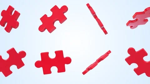 Jigsaw Puzzles Falling on a Light Blue Background. Puzzle Pieces 3D Animation. 4 Stock Footage 302899659