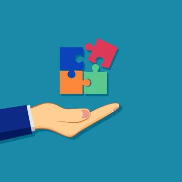 Jigsaw puzzles in hand. problem solving concept. Jigsaw puzzles vector Stock Illustration