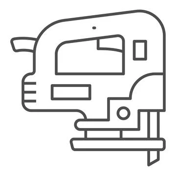 Jigsaw thin line icon, construction tools concept, D handle jig saw vector sign Illustration