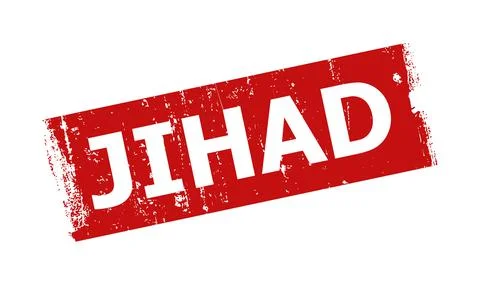 JIHAD Red Rectangle Scratched Badge Illustrazione stock