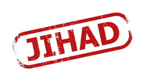 JIHAD Red Rounded Rectangle Corroded Stamp Seal Stock Illustration