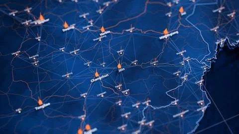 Jilin map big data visualization. Futuristic map infographic of city in China Illustrazione stock