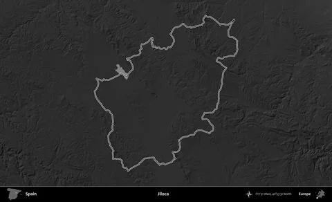 Jiloca outlined, Spain. Grayscale Illustration