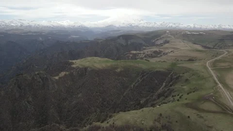 Jily Su Highway High Altitude View Mount Elbrus Aerial HQ Stock Footage 337023693