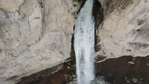 Jily Su Waterfall Crest Slow Motion Drone Descent Aerial HQ Stock Footage 337023386