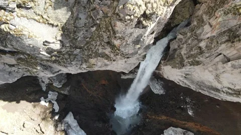 Jily Su Waterfall Sultan Drone Descent Gorge Aerial HQ Stock Footage 337023493
