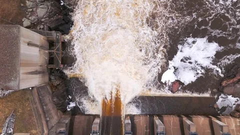 Jim Falls dam spillway making whitewater Stock Footage 305775056