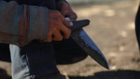 Jimador Sharpening His Work Knife Stock Footage 248089985