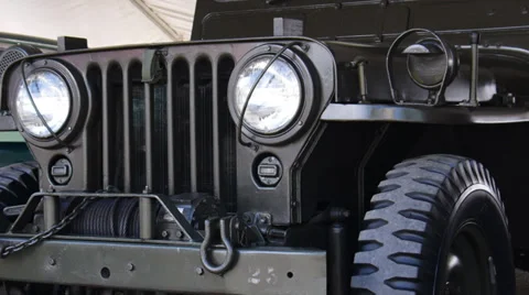 Jimmy army jeep front  Stock Footage 32107094