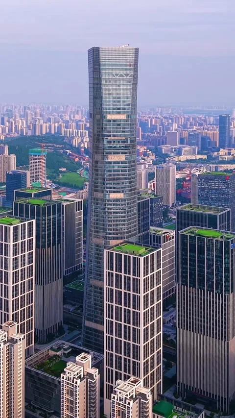 Jinan City CBD Skyscraper: Dynamic Urban Landscape View Stock Footage 331213288