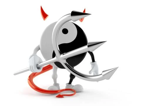 Jing Jang character with devil horns and pitchfork Stock Illustration