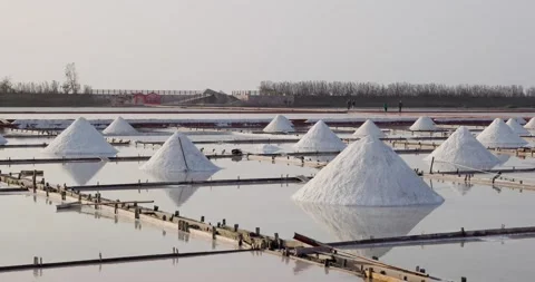 Jingzaijiao Tile paved Salt Fields in Tainan of Taiwan Stock Footage 234991827