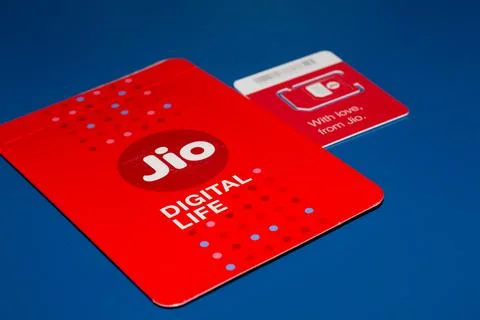 Jio SIM With Every JioFi or 4G Smartphone Background for text Stock Photos