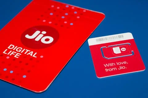 Jio SIM With Every JioFi or 4G Smartphone Background for text Stock Photos