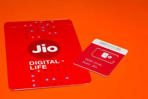 Jio SIM With Every JioFi or 4G Smartphone Background for text Stock Photos