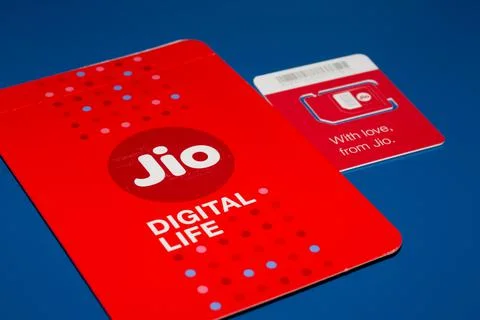 Jio SIM With Every JioFi or 4G Smartphone Background for text Stock Photos