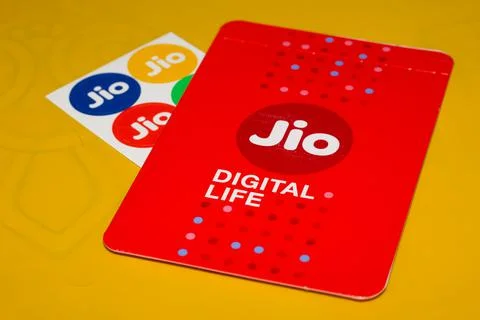 Jio SIM or logo card for every JioFi or 4G smartphone Stock Photos