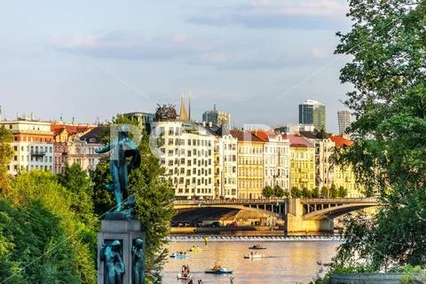 Jiraskuv bridge over the Vltava river, Prague, Czech Republic Stock Photos