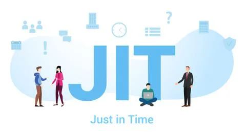 Jit just in time concept with big word or text and team people with modern fl Stock Illustration