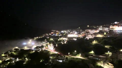 Jiufen Night View Far Arc Shot with Misty Lights Stock Footage 329461548