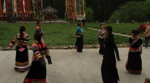Jiuzhaigou Dancers 1 Stock Footage 5504112