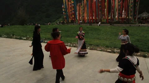Jiuzhaigou Dancers 3 Stock Footage 5504086