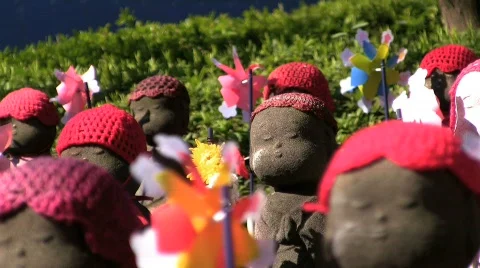 Jizo statues closeup Stock Footage 360371