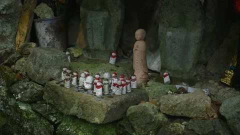 Jizo statues at Yamadera temple Stock Footage 149968075