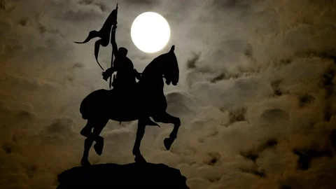 Joan of Arc - Jeanne d Arc Statue, Time Lapse by Night with Dark Atmosphere Stock Footage 145964054