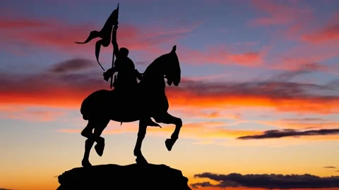 Joan of Arc or Jeanne d'Arc: Time Lapse at Twilight with Famous Heroine Statue Stock Footage 145964107