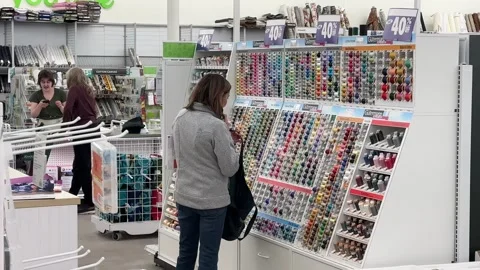 Joann Fabrics - Craft Store - Interior - shopper - Iowa City, IA - Feb. 25, 2025 Stock Footage 303023319
