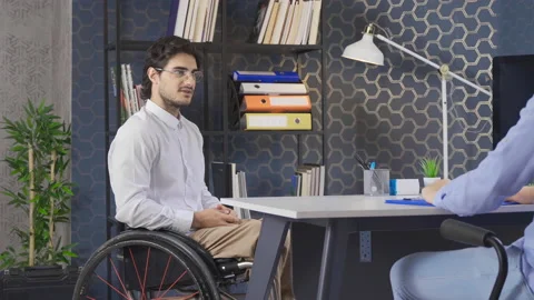 Job applicant disabled man. Stock Footage 212878559