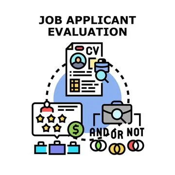 Job applicant evaluation process analyzing candidate resume Stock Illustration