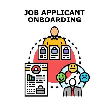 Job applicant onboarding process concept with documents and emotions Stock Illustration