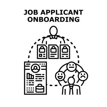 Job applicant onboarding process concept with documents and emotions Stock Illustration