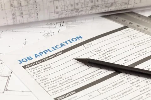 Job application form on architectural plan Stock Photos