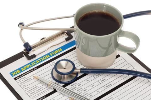 Job application form with stethoscope Stock Photos