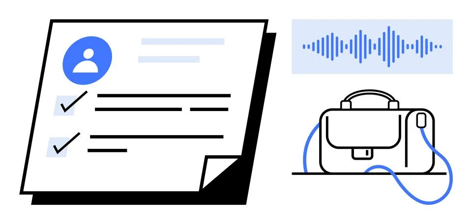 Job application form with user profile, checklist, soundwave representing voi Stock Illustration
