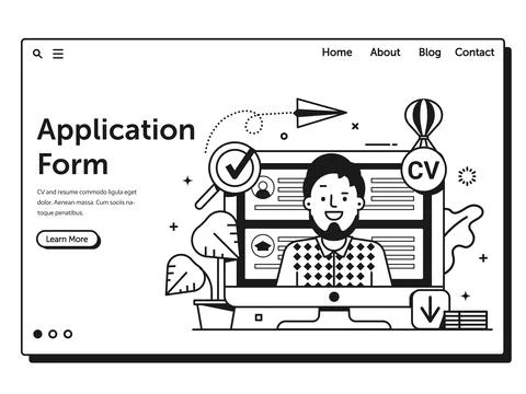 Job Application Form Web Page Landing Template Stock Illustration